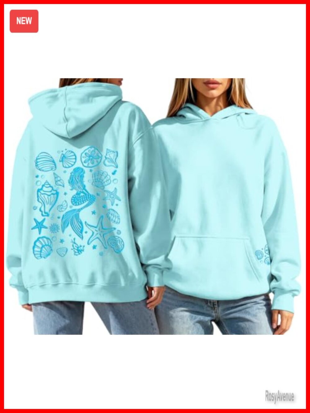 Seashell Graphic Hoodie 3D Puff Print Coastal Fleece Pullover